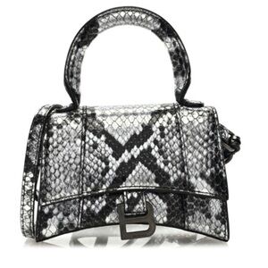 BALENCIAGA Shiny Calfskin Python Effect Hourglass Top Handle Bag Mini